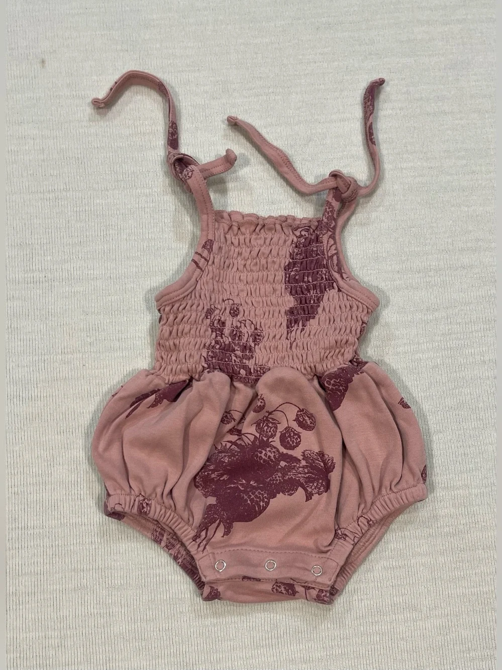 Kate Quinn Organic Smocked Ballerina Bubble Romper Pink Berry Size 3-6M